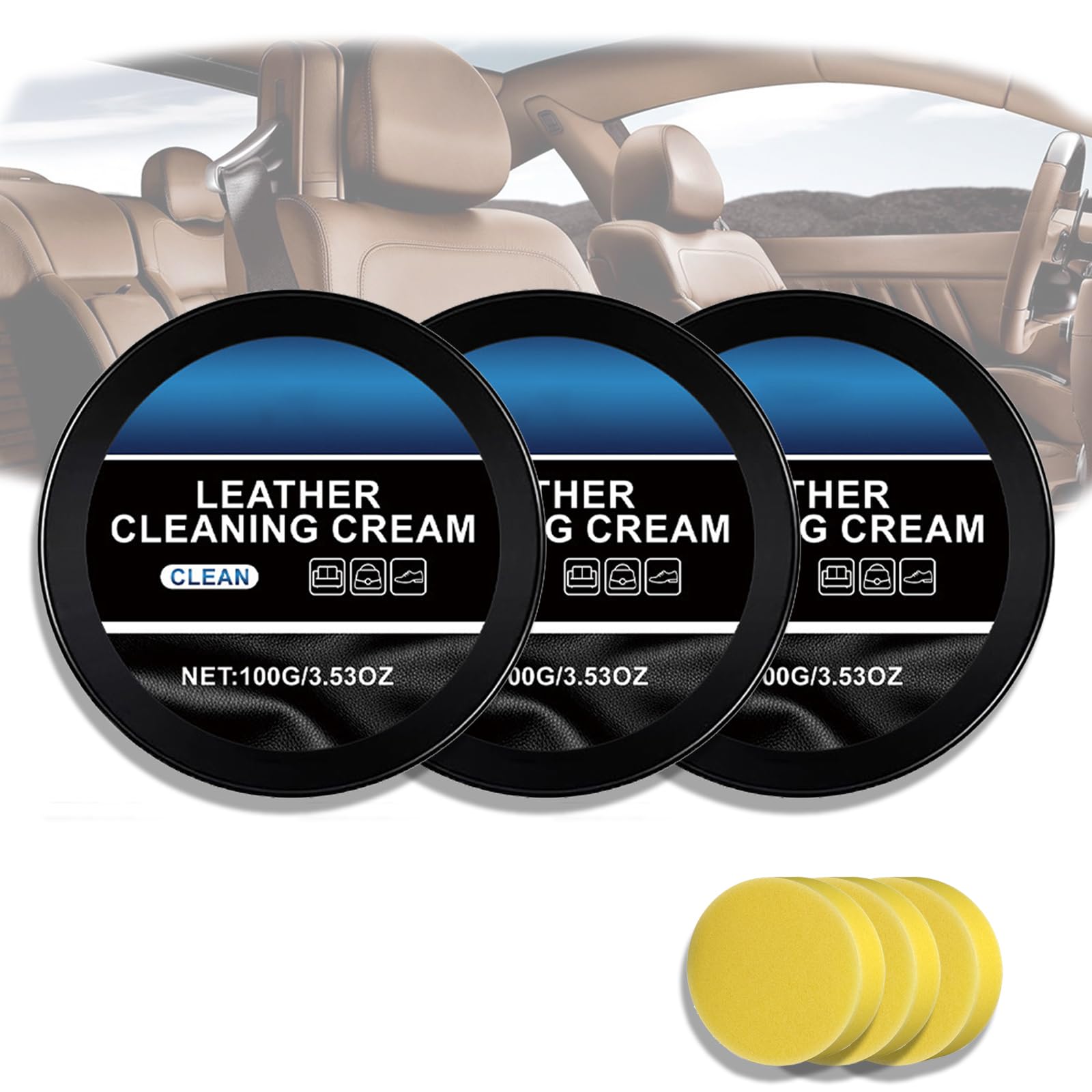 YOENBG Leder -Wartungscreme, Lederpflege Reinigungspaste, Autoslederreiniger und Conditioner, Kfz -Innenraumreinigungscreme, Lederpflege -Kit, Auto Lederreparaturcreme (3pcs) von YOENBG