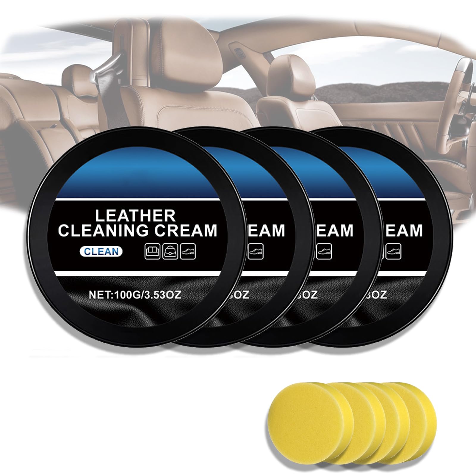 YOENBG Leder -Wartungscreme, Lederpflege Reinigungspaste, Autoslederreiniger und Conditioner, Kfz -Innenraumreinigungscreme, Lederpflege -Kit, Auto Lederreparaturcreme (4pcs) von YOENBG