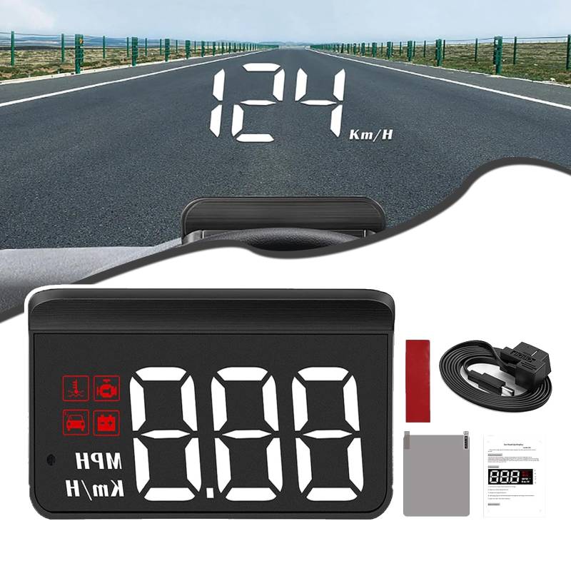 HUDuck Pro, Car Hud Display Windshield, HUDuck Display, Speedometer Heads Up Display Car HUD M8, Start and Stop with The Car, 3.7 in HD Display 200 + Speed, Brightness Adjustment (Black) von YOHFRFGX