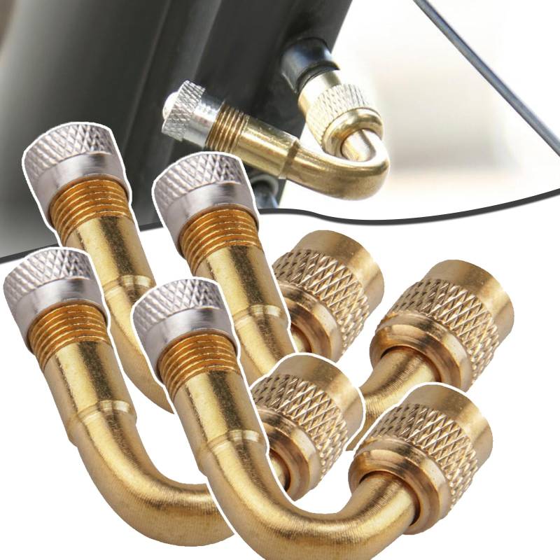 Universal Tyre Valve Extension Adaptor for Car, 45/90/135 Degree Brass Tire Valve Stem Extension Adaptor, Loader Tire Valve Stem Adapter for Car, Bike, Motorcycle, Scooter (Gold 45°,4pcs) von YOHFRFGX