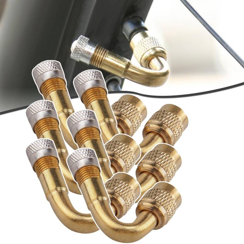 Universal Tyre Valve Extension Adaptor for Car, 45/90/135 Degree Brass Tire Valve Stem Extension Adaptor, Loader Tire Valve Stem Adapter for Car, Bike, Motorcycle, Scooter (Gold 45°,6pcs) von YOHFRFGX