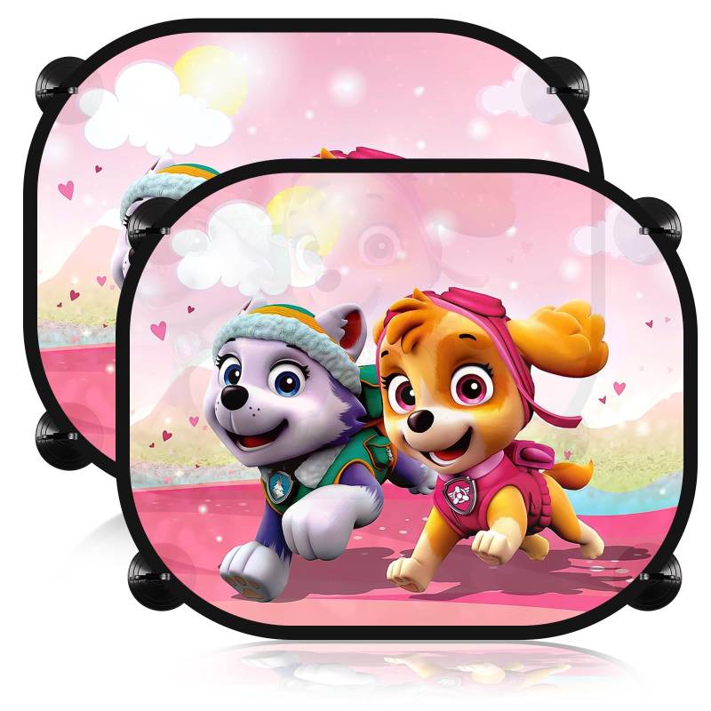 Dog Patrol Sonnenschutz Auto Baby, Seitenvorhänge Dog Patrol Girl, Dog Patrol Sonnenschutz Auto 2 Stück 43x36 cm Saugnapf Sonnenblende Kinder Auto Fenster Sonnenschutz, Girl, Pink von YOILIK