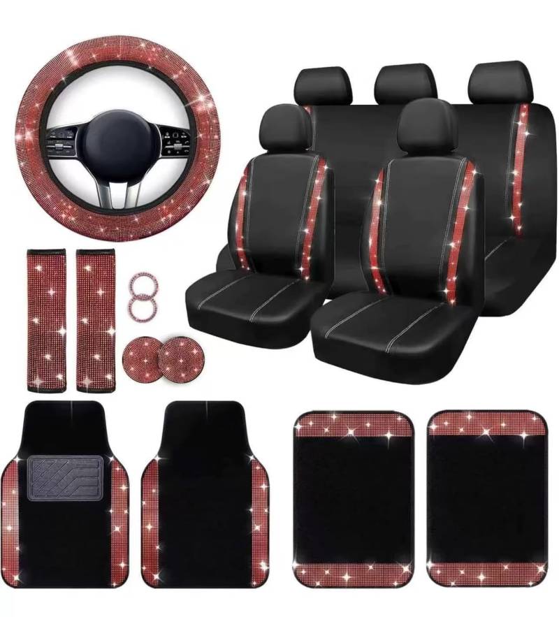 YOINT 20 Teiliges Universal Auto Innenzubehör für Nissan Patrol GR Y61 2004-2013, mit Autositzbezüge Lenkradbezug Untersetzer Auto Fußmatten,D/Black-Red von YOINT