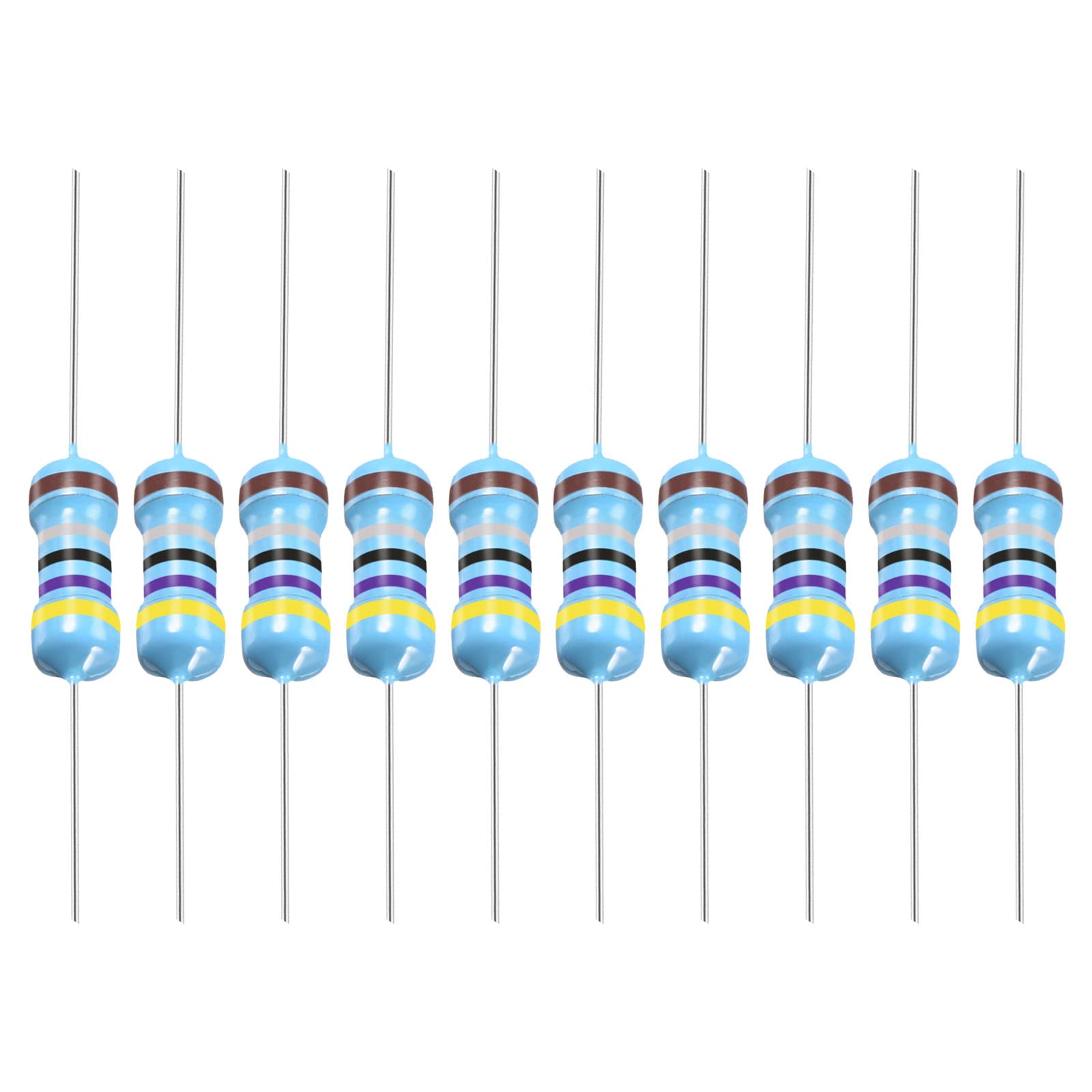 YOKIVE 100Stk Metall Schichtwiderstand 4.7 Ohm Widerstand mit 1/2W 1% Toleranz Gut für Basteln Elektronisch Projekte (5 Farbe Bänder 9±1mm) von YOKIVE
