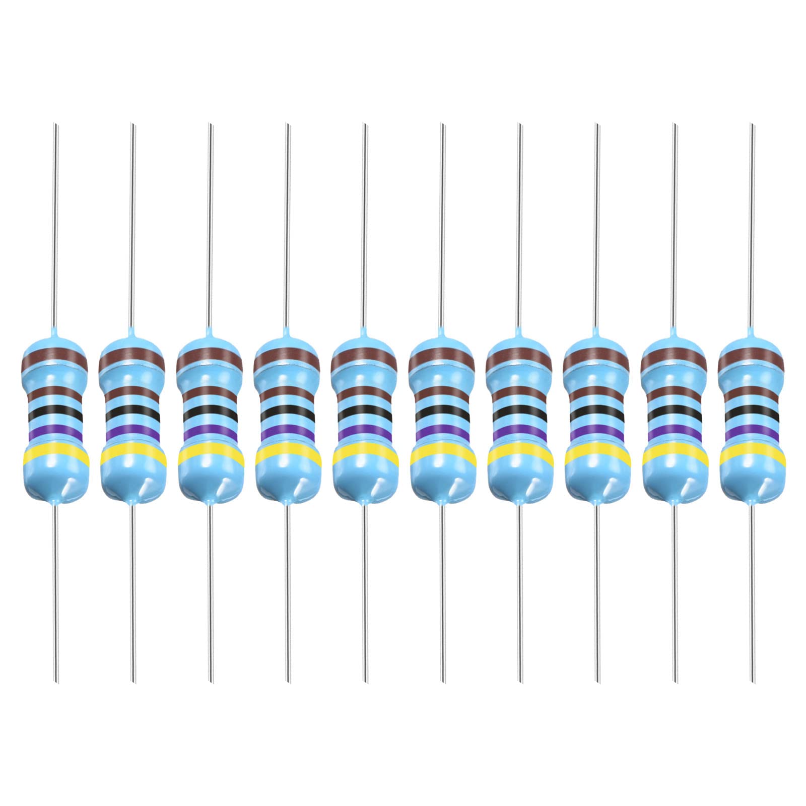 YOKIVE 100Stk Metall Schichtwiderstand 4.7K Ohm Widerstand mit 1/2W 1% Toleranz Gut für Basteln Elektronisch Projekte (5 Farbe Bänder 9±1mm) von YOKIVE