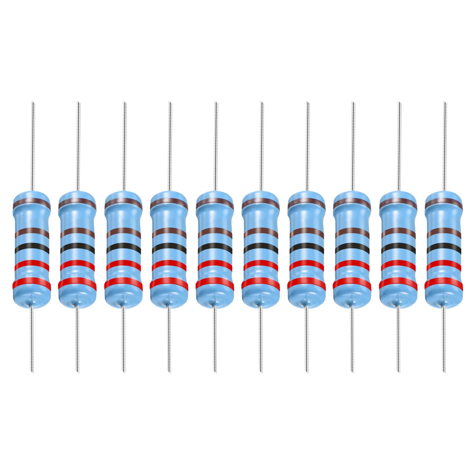 YOKIVE 30Stk Metall Folie Widerstände 2.2K Ohm Widerstand mit 1W 1% Toleranz Leitung Gut für DIY Elektronische Projekte (5 Farbe Bänder 11±2mm) von YOKIVE