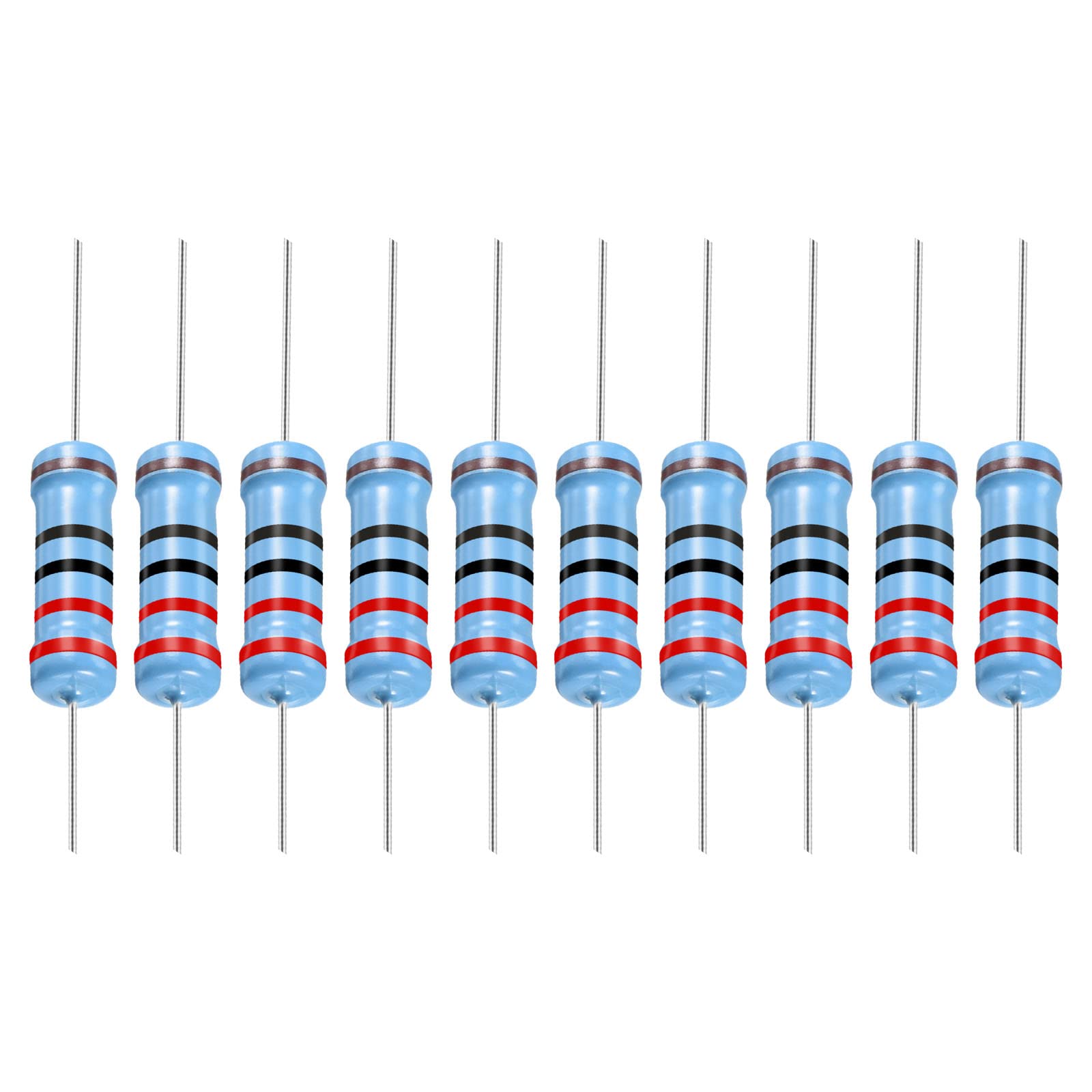 YOKIVE 30Stk Metall Folie Widerstände 220 Ohm Widerstand mit 2W 1% Toleranz Leitung Gut für DIY Elektronische Projekte (5 Farbe Bänder 15.5+/-1mm) von YOKIVE