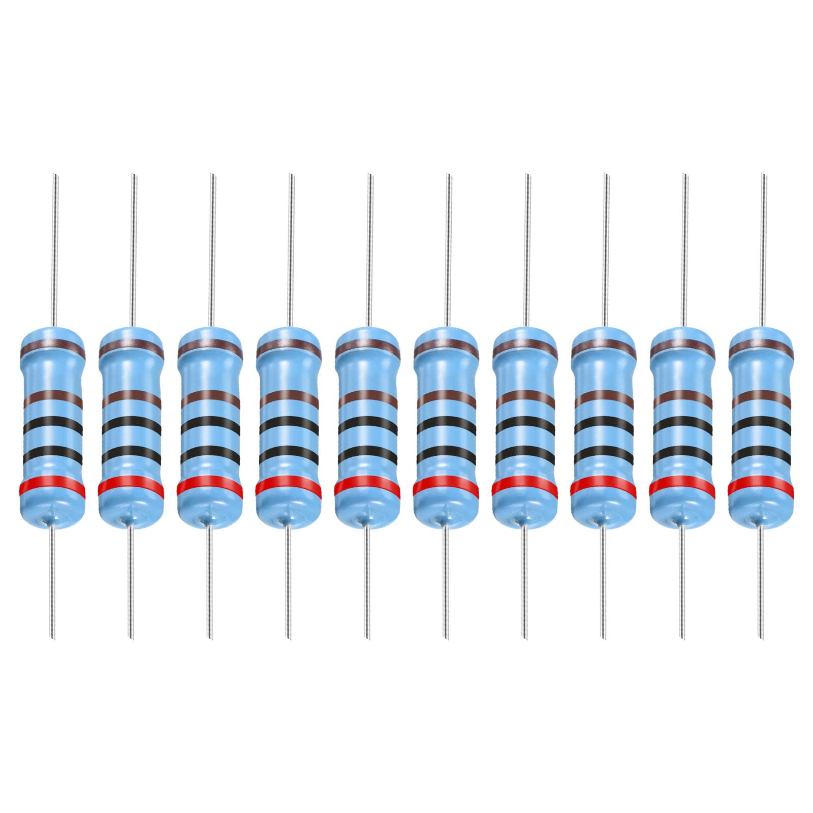 YOKIVE 30Stk Metall Folie Widerstände 2K Ohm Widerstand mit 2W 1% Toleranz Leitung Gut für DIY Elektronische Projekte (5 Farbe Bänder 15.5+/-1mm) von YOKIVE