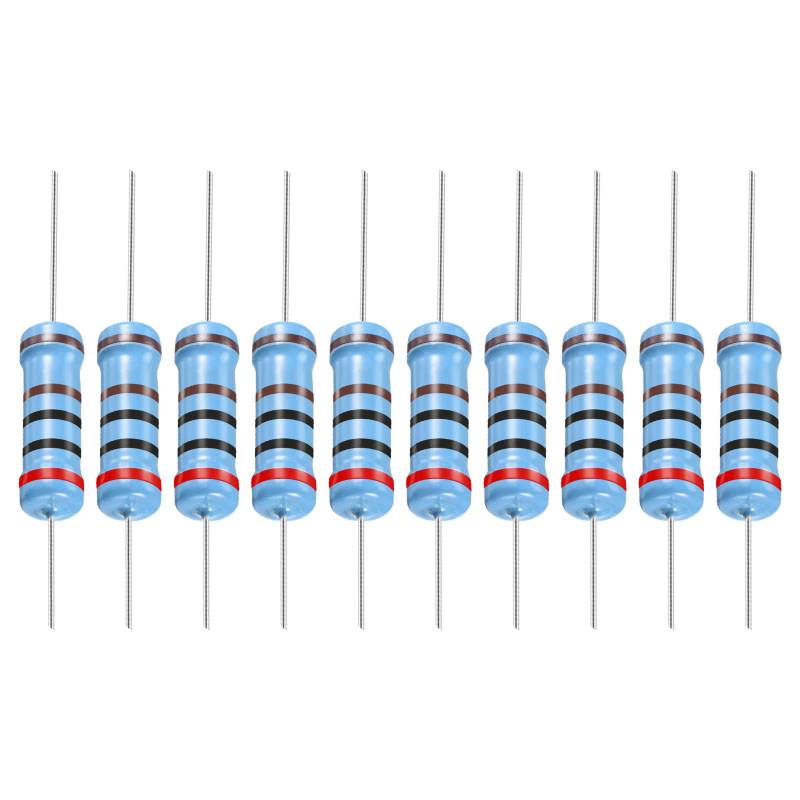 YOKIVE 30Stk Metall Folie Widerstände 2K Ohm Widerstand mit 2W 1% Toleranz Leitung Gut für DIY Elektronische Projekte (5 Farbe Bänder 15.5+/-1mm) von YOKIVE