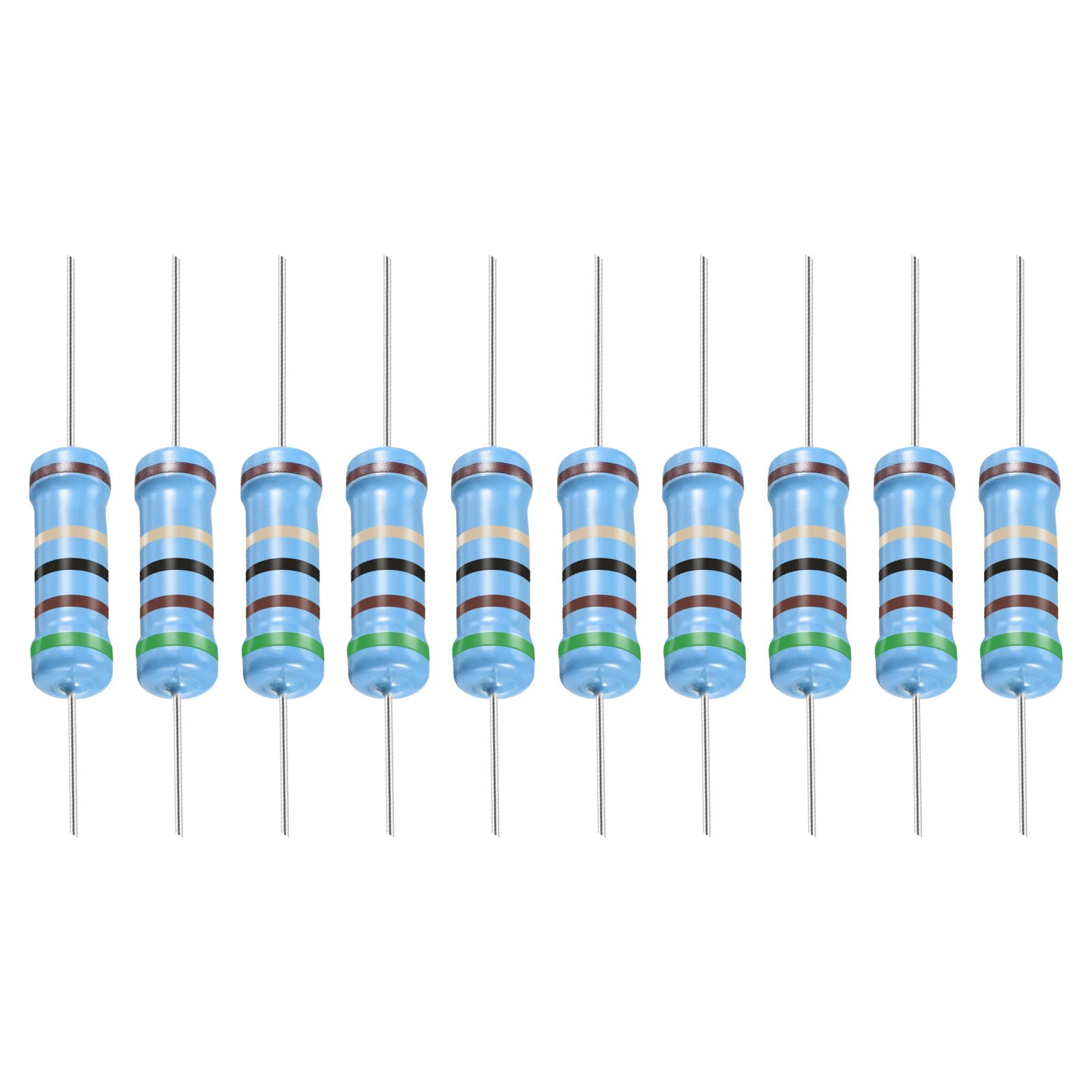 YOKIVE 30Stk Metall Folie Widerstände 51 Ohm Widerstand mit 2W 1% Toleranz Leitung Gut für DIY Elektronische Projekte (5 Farbe Bänder 15.5+/-1mm) von YOKIVE