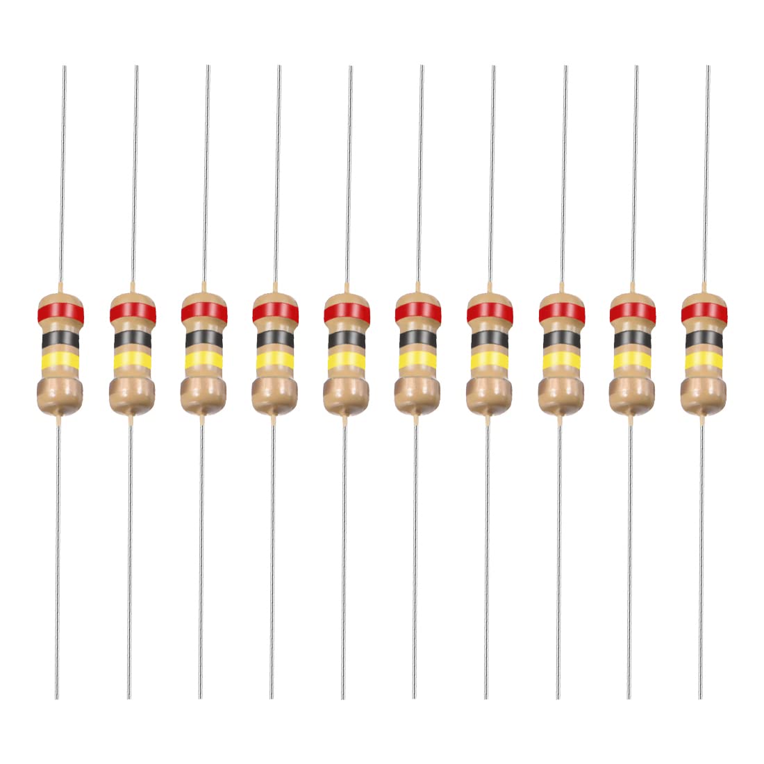 YOKIVE 50Stk Kohlenstoff Schichtwiderstand 1/4W 200K Ohm 5% Toleranzen Widerstand Gut für Basteln Elektronisch Projekte (4 Farbe Band 1.77x0.09") von YOKIVE