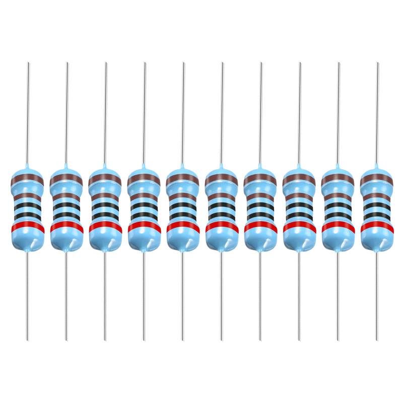 YOKIVE 50Stk Metall Folie Widerstände 2K Ohm Widerstand mit 1/2W 1% Toleranz Leitung Gut für DIY Elektronische Projekte (5 Farbe Bänder 9±1mm) von YOKIVE