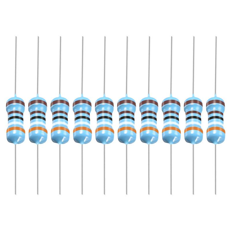 YOKIVE 50Stk Metall Folie Widerstände 3.9K Ohm Widerstand mit 1/2W 1% Toleranz Leitung Gut für DIY Elektronische Projekte (5 Farbe Bänder 9±1mm) von YOKIVE