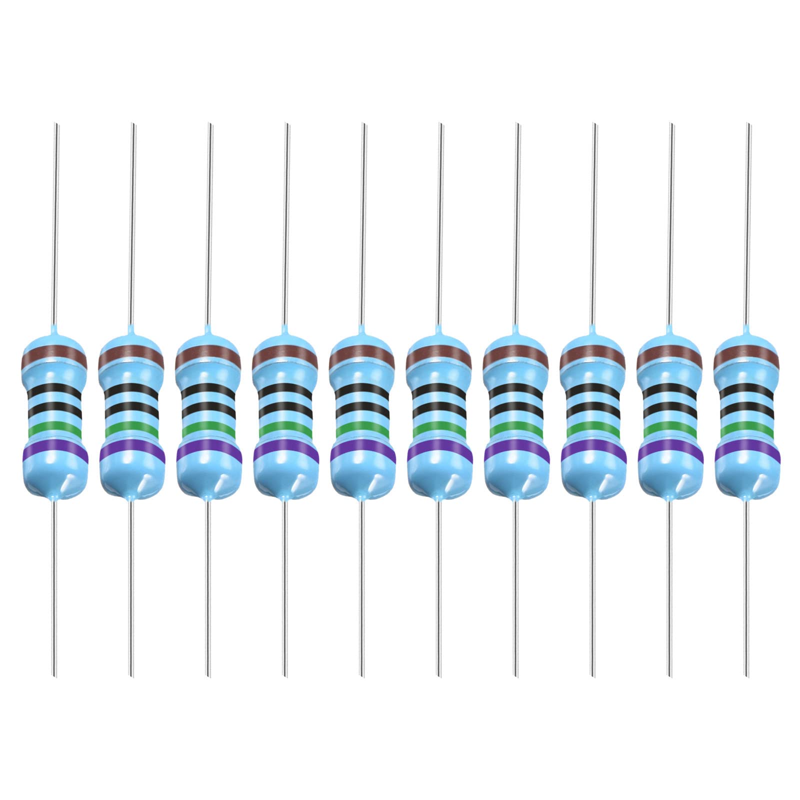 YOKIVE 50Stk Metall Folie Widerstände 750 Ohm Widerstand mit 1/2W 1% Toleranz Leitung Gut für DIY Elektronische Projekte (5 Farbe Bänder 9±1mm) von YOKIVE