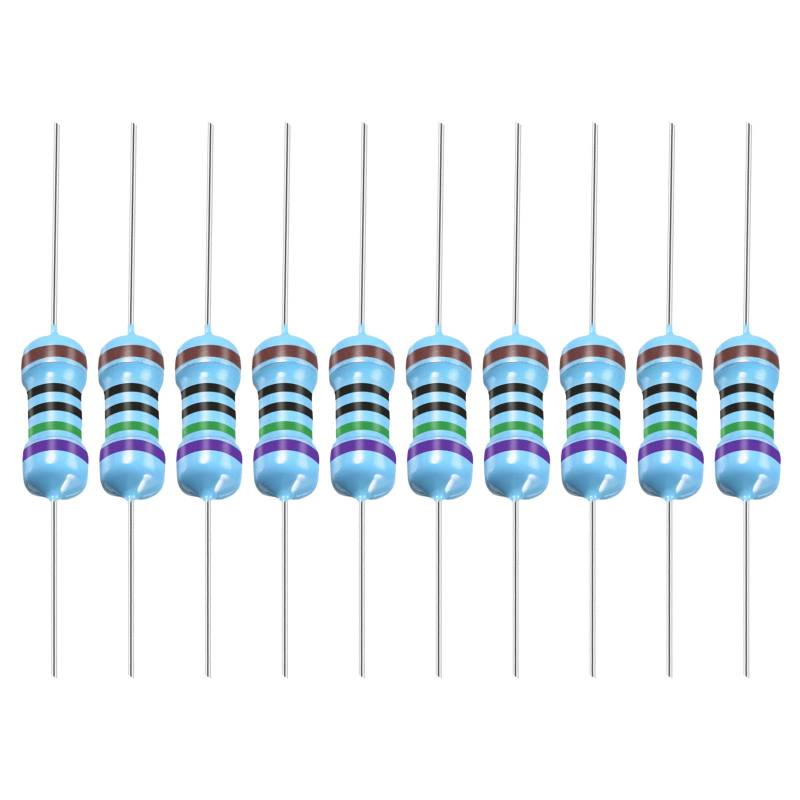 YOKIVE 50Stk Metall Folie Widerstände 750 Ohm Widerstand mit 1/2W 1% Toleranz Leitung Gut für DIY Elektronische Projekte (5 Farbe Bänder 9±1mm) von YOKIVE