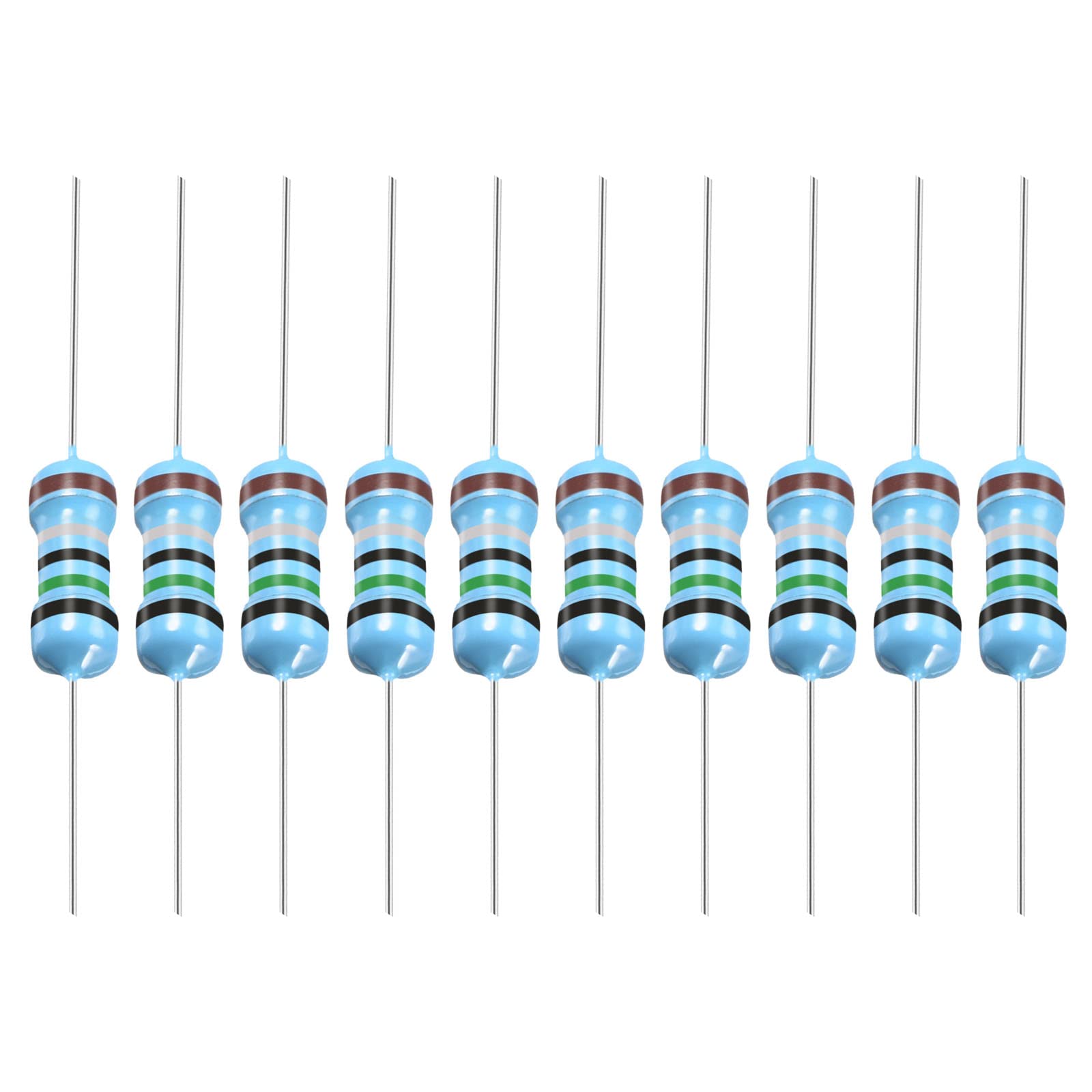 YOKIVE 50Stk Metall Schichtwiderstand 0.5 Ohm Widerstand mit 1/2W 1% Toleranz Gut für Basteln Elektronisch Projekte (5 Farbe Bänder 8.5mm±1mm) von YOKIVE