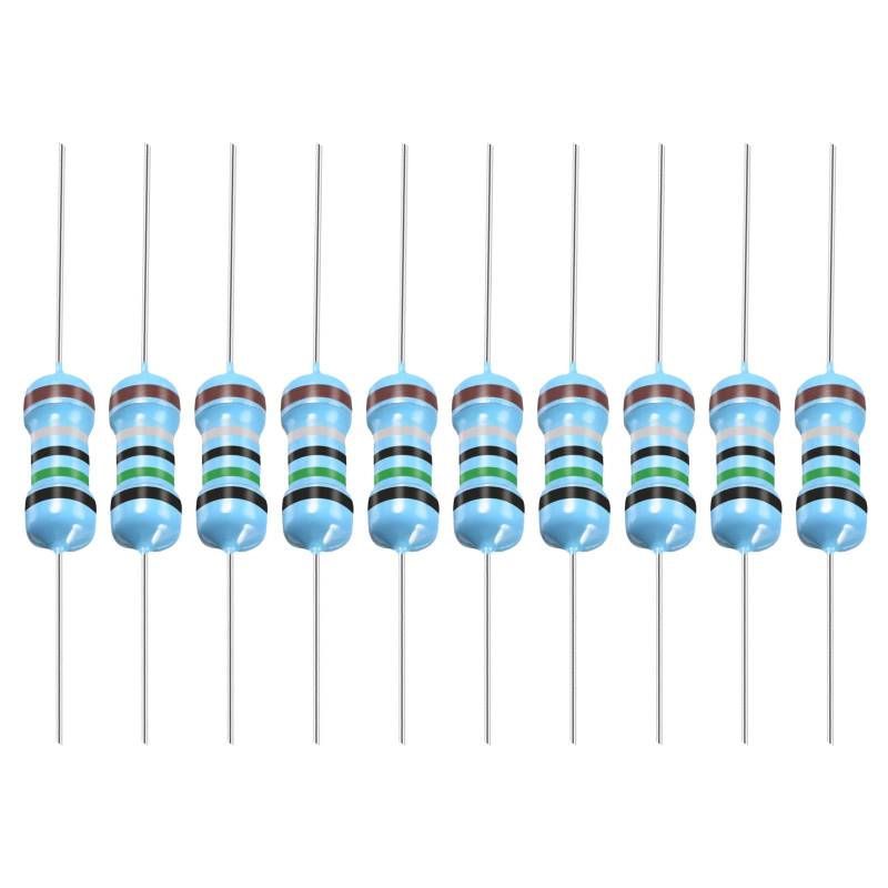 YOKIVE 50Stk Metall Schichtwiderstand 0.5 Ohm Widerstand mit 1/2W 1% Toleranz Gut für Basteln Elektronisch Projekte (5 Farbe Bänder 8.5mm±1mm) von YOKIVE