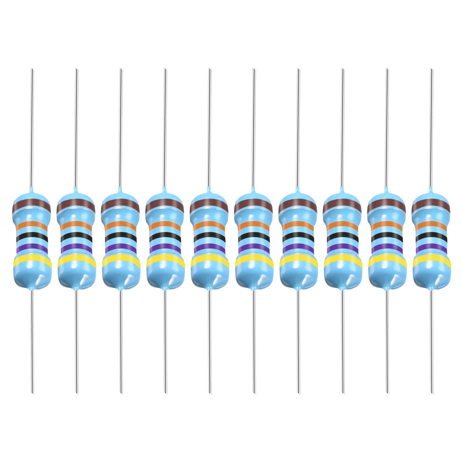 YOKIVE 50Stk Metall Schichtwiderstand 470K Ohm Widerstand mit 1/2W 1% Toleranz Gut für Basteln Elektronisch Projekte (5 Farbe Bänder 9±1mm) von YOKIVE