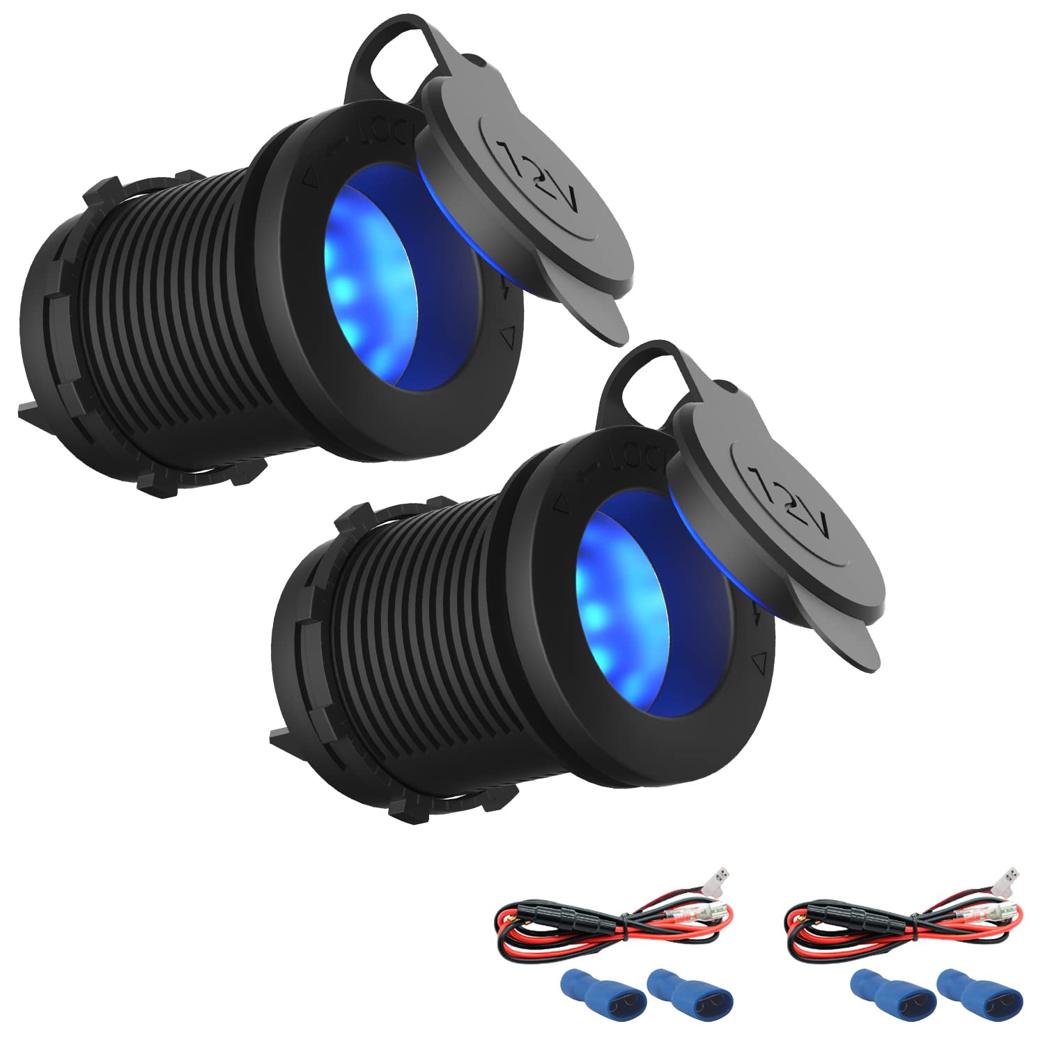 Auto-Zigarettenanzünder, Ersatz für Zigarettenanzünder, mit blauer LED, für Auto, Motorrad, ATV, RV, 12 V/24 V, Zigarettenanzünder, 2 Stück von YONGMING