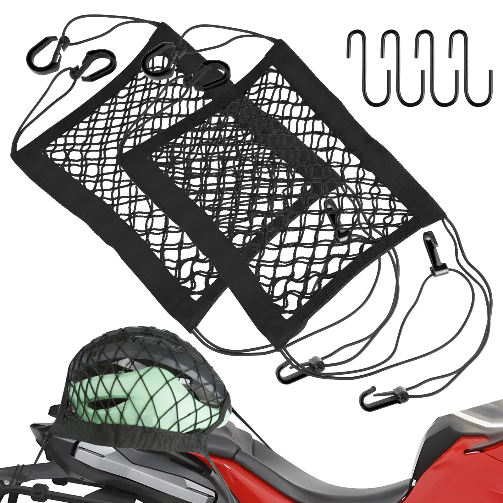 2 Stück Gepäcknetz Motorrad, Gepäcknetz Auto mit 4 Haken, 24 × 27cm Gepäcknetz Wohnmobil, Polyester Kofferraumnetz für Autos, Fahrräder und Motorräder von YONGQING