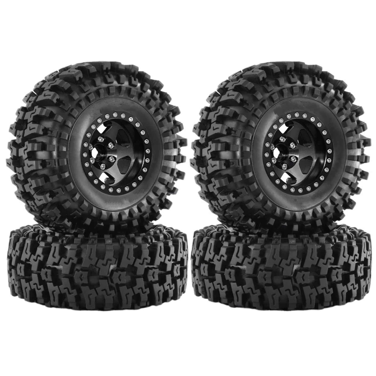 YONMFRDS RC Autoteile Für Axial Für SCX10 Für Wraith RR10 Für Capra Für Traxxas Für TRX4 YK4082 1/10 4 Stücke 120mm Metall 1,9 Beadlock Felge Reifen Set RC Crawler Auto(Black) von YONMFRDS