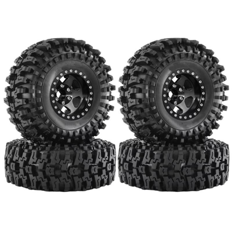 YONMFRDS RC Autoteile Für Axial Für SCX10 Für Wraith RR10 Für Capra Für Traxxas Für TRX4 YK4082 1/10 4 Stücke 120mm Metall 1,9 Beadlock Felge Reifen Set RC Crawler Auto(Black) von YONMFRDS