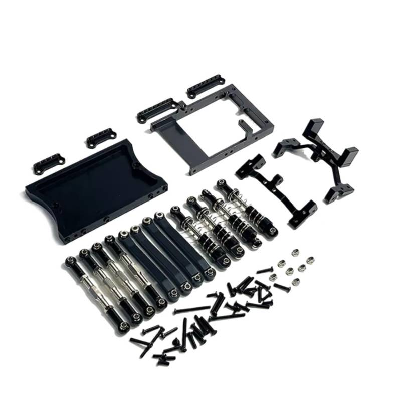 YONMFRDS RC Autoteile Für MN D90 Für MN98 Für MN99S 1/12 Metall Für Chassis Link Rod Servo Halterung Stoßdämpfer Strahl Set RC Auto Upgrade Teile(Black) von YONMFRDS