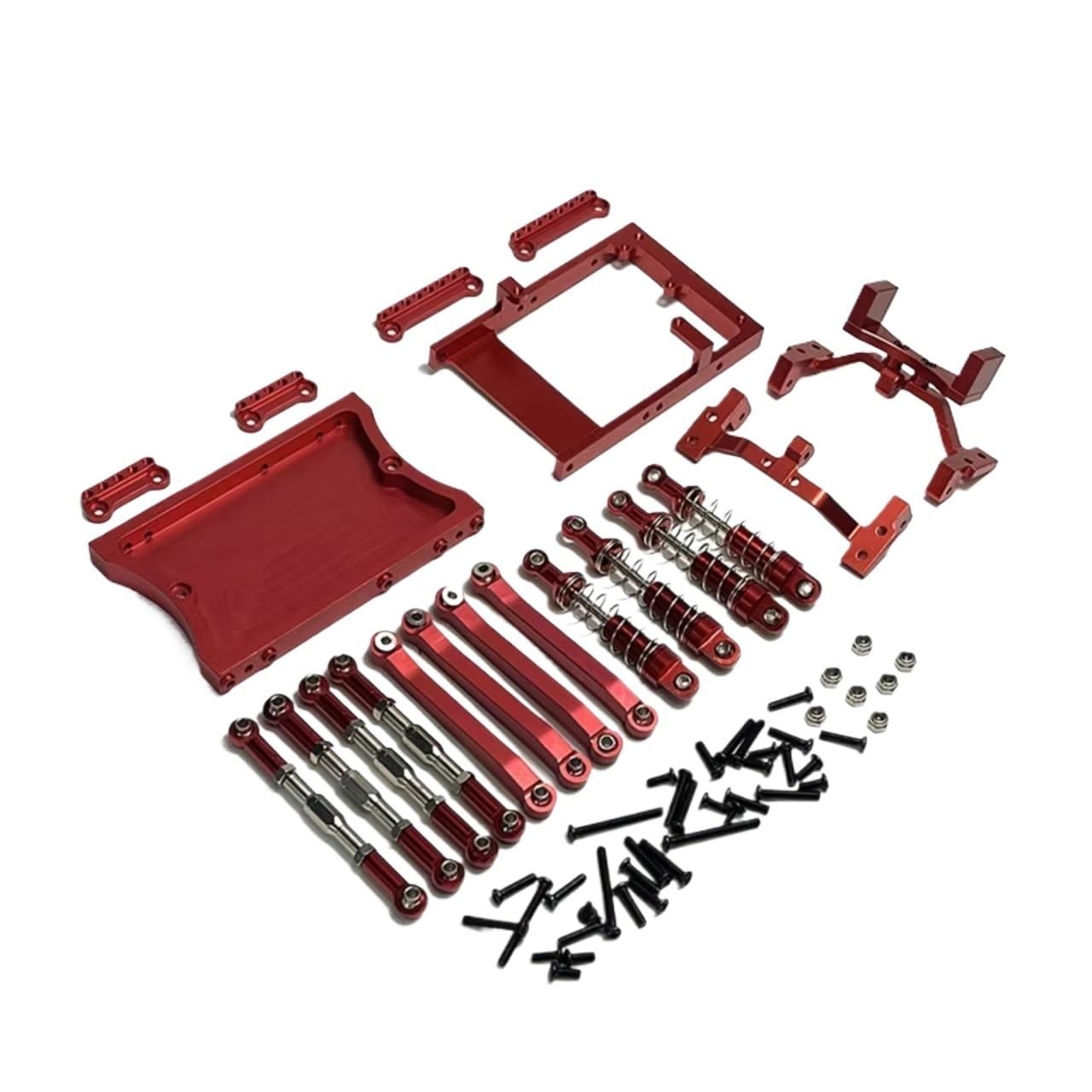 YONMFRDS RC Autoteile Für MN D90 Für MN98 Für MN99S 1/12 Metall Für Chassis Link Rod Servo Halterung Stoßdämpfer Strahl Set RC Auto Upgrade Teile(Red) von YONMFRDS