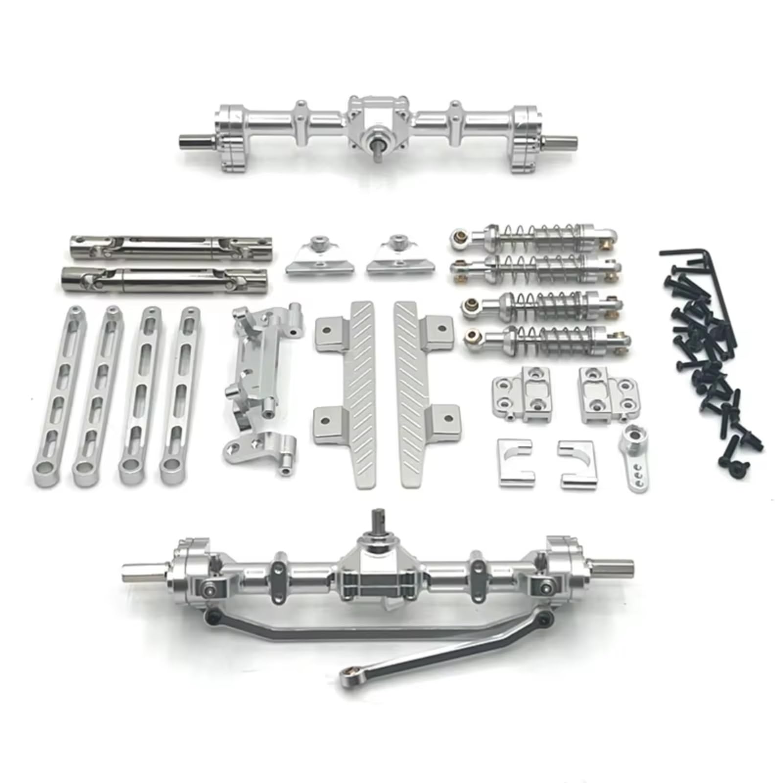 YONMFRDS RC Autoteile Für MN82 1/12 Portalachse Aus Metall Vorne Und Hinten Für Chassis Verbindungsstange Zugstangenhalterung Stoßdämpfer Seitenpedal RC-Auto-Upgrade-Teile(Silver) von YONMFRDS