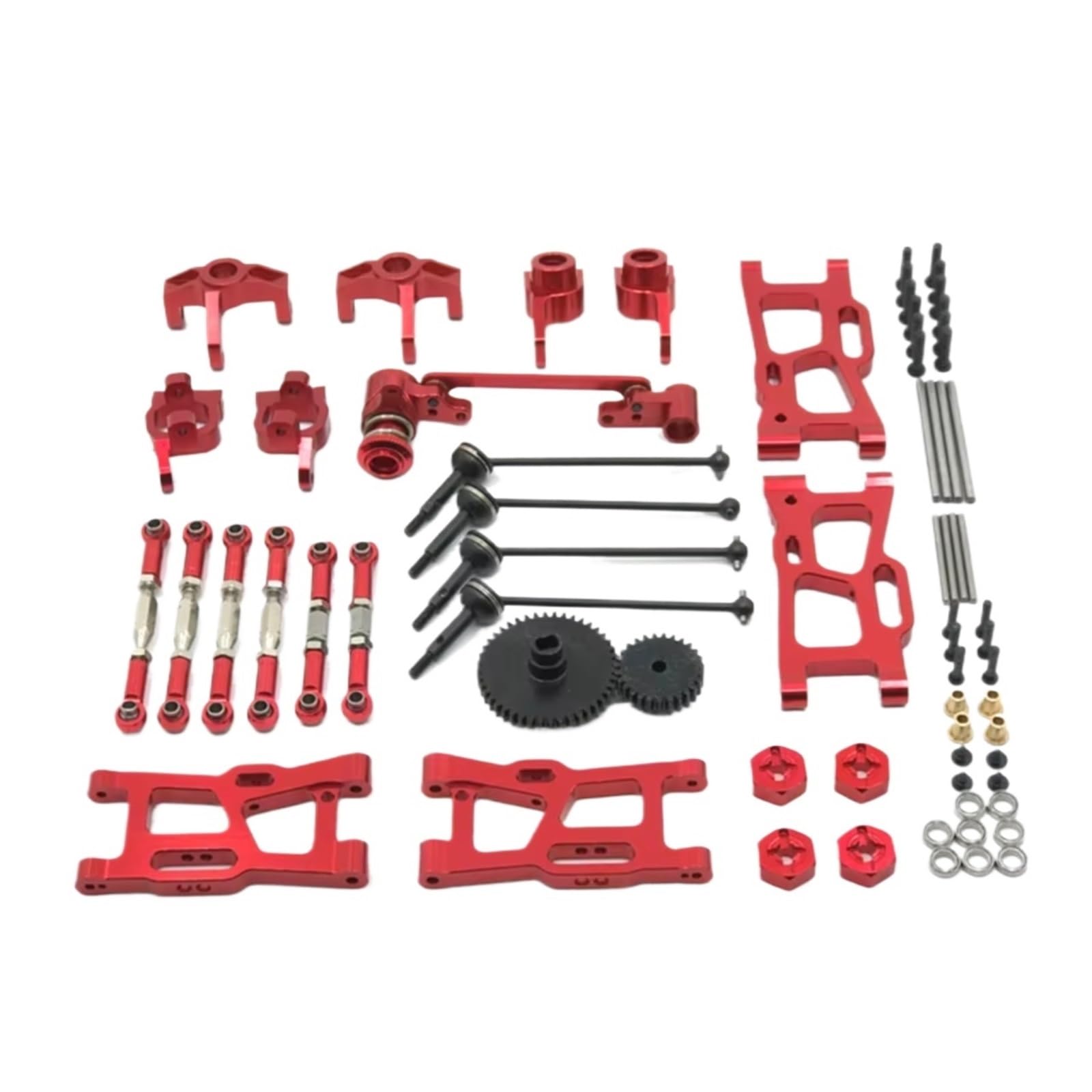 YONMFRDS RC Autoteile Für WLtoys 124016 124017-18 124019 144001 144010 RC Autoteile Metall-Upgrade-Kit Antriebswelle Zugstange Für Schwingarm-Lenkbechergetriebe(Red) von YONMFRDS