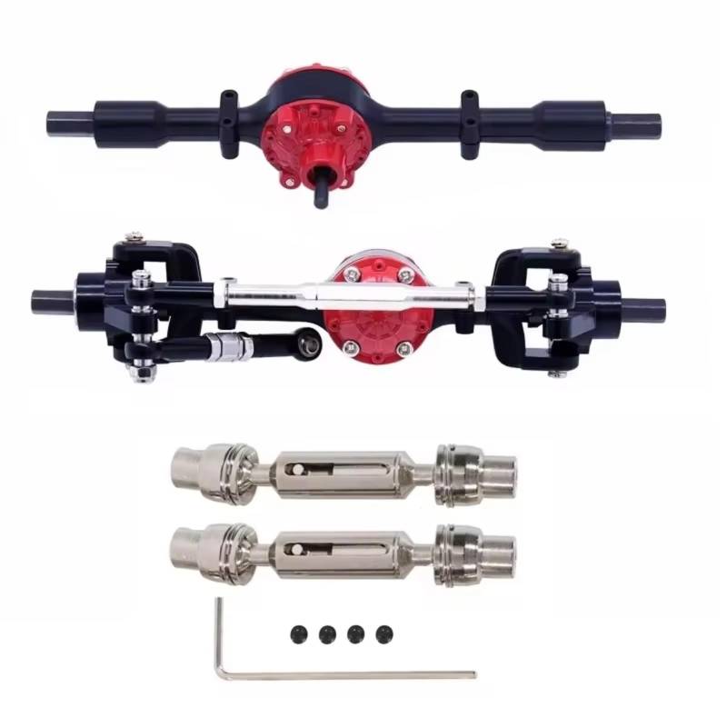 YONMFRDS RC Autoteile Für WPL C14 C24 C34 C44 C54 B14 B24 1/16 Metall Vordere Hinterachse Und Antriebswelle Set RC Auto Upgrade Teile Zubehör(Black,A) von YONMFRDS