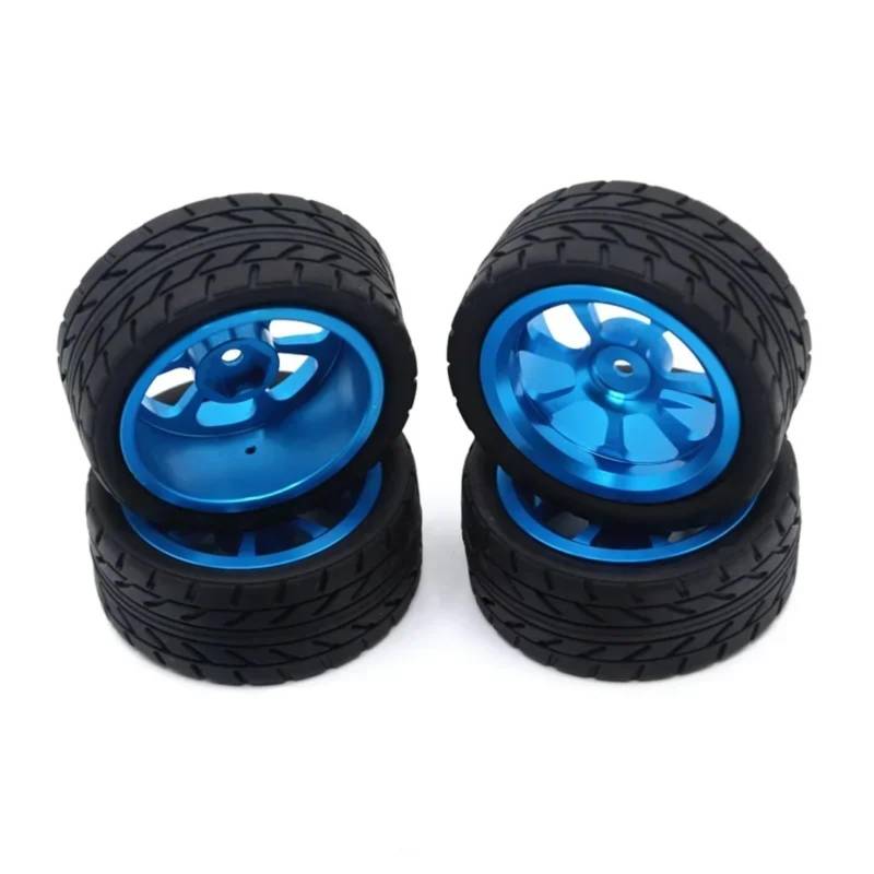 YONMFRDS RC Autoteile Für Wltoys 144001 144010 124007 124016 124017 124018 124019 A959 A959B 4 Stücke 65mm Gummi Reifen Metall Felge 12mm Hex RC Auto Upgrade Teile(Blue) von YONMFRDS