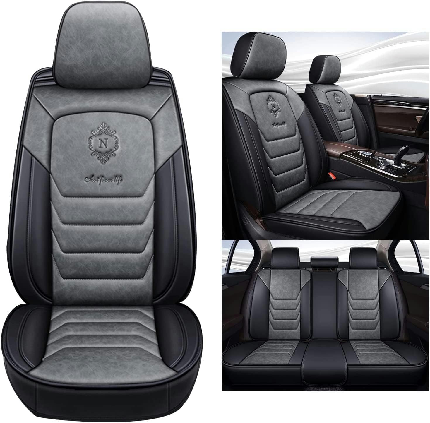 YOUFOX Sitzbezüge Auto Autositzbezüge Universal Set für Mercedes Benz B-Class W245 W246 W242 W247 B-Klasse B180 B200 B250 Auto Zubehör、Schwarz grau von YOUFOX