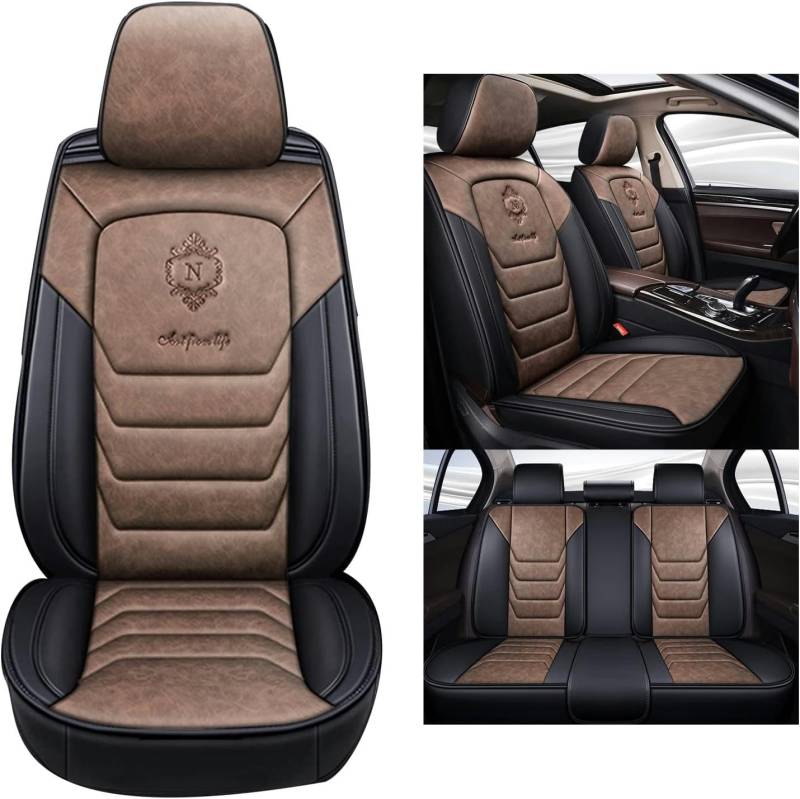 YOUFOX Sitzbezüge Auto Autositzbezüge Universal Set für VW Volkswagen GLI/Multivan T7/T-ROC/T-ROC Cabriolet/T-Cross/Sharan Auto Zubehör、Schwarzer Kaffee von YOUFOX