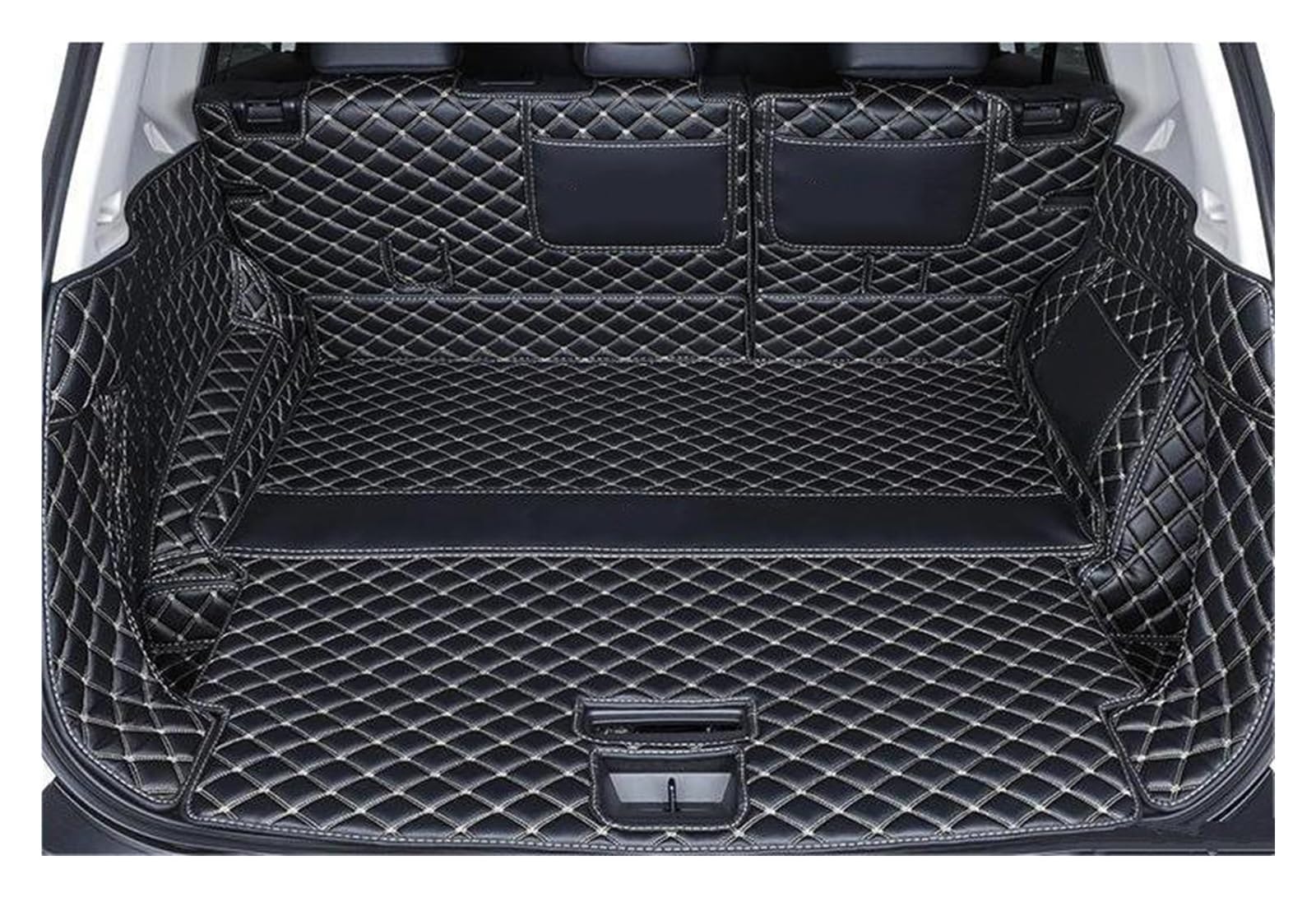 Auto Kofferraummatten Auto-Kofferraumabdeckungen Autozubehör Teppiche wasserdichte Schutzpolster Matten Zubehör Für Nissan Für X-Trail T32 7 Sitz Kofferraumwanne(Black and Beige B) von YOUKEJNM