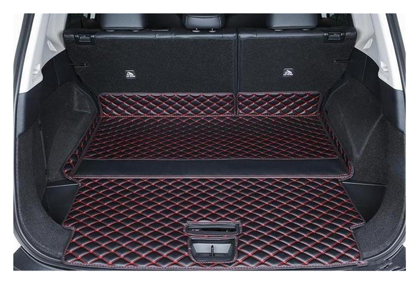 Auto Kofferraummatten Auto-Kofferraumabdeckungen Autozubehör Teppiche wasserdichte Schutzpolster Matten Zubehör Für Nissan Für X-Trail T32 7 Sitz Kofferraumwanne(Black and Red A) von YOUKEJNM