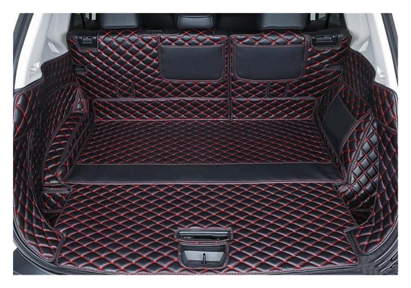 Auto Kofferraummatten Auto-Kofferraumabdeckungen Autozubehör Teppiche wasserdichte Schutzpolster Matten Zubehör Für Nissan Für X-Trail T32 7 Sitz Kofferraumwanne(Black and Red B) von YOUKEJNM