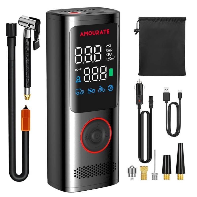 YOUNICE 160PSI Tragbarer Luftkompressor 120W Mini Reifenpumpe Eingebaut 7800mAh Batterie, Elektrische Luftpumpe mit LCD-Doppeldisplay ausgestattet & LED für Auto Moto Fahrrad Kugel von YOUNICE