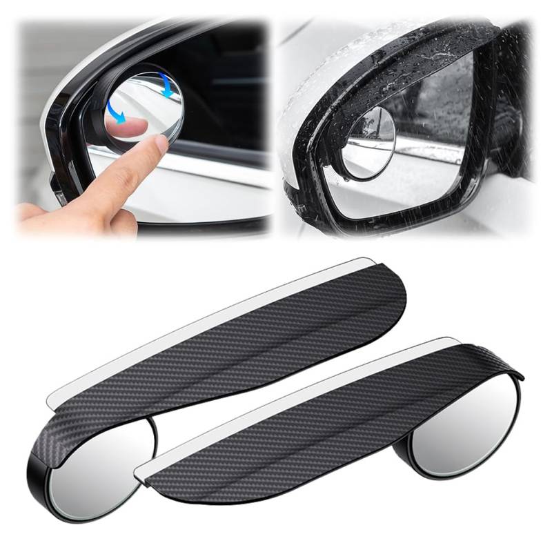 YOUNICE 2 in 1 Auto Seitenspiegel Regenschutz, Auto Rückspiegel Regenschutz mit Toter-Winkel-Spiegel Carbon Fiber Auto Regen Visier Guard 360 ° Einstellbar mit Selbstklebenden von YOUNICE