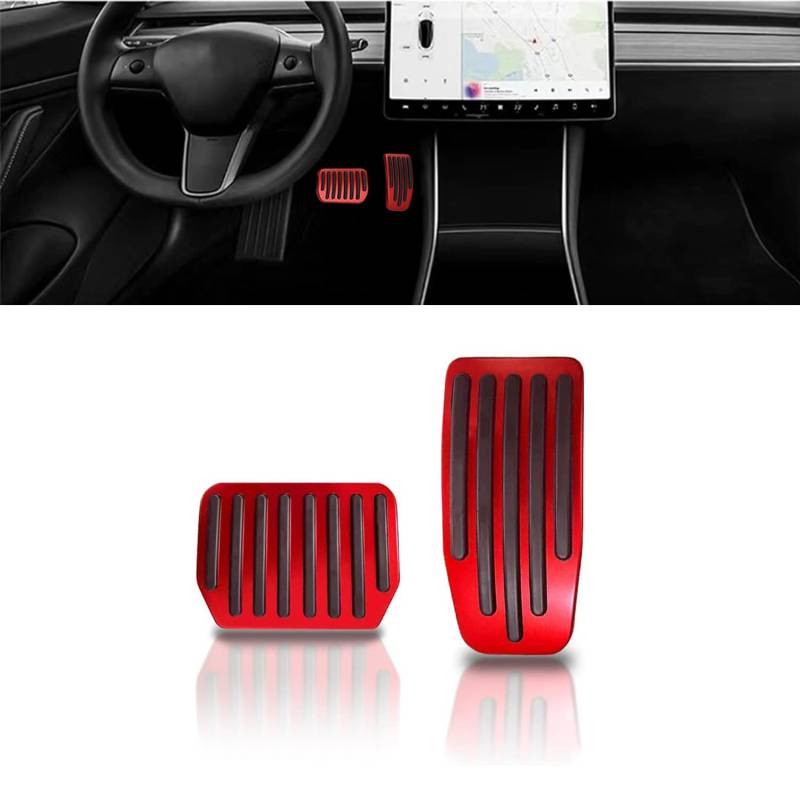 YOUNLEN Für Tesla 2016–2024 Modell 3 (einschließlich Highland), Modell Y Performance-Pedalpolster decken Fuß-Aluminium-Anti-Rutsch-Pedale ab (Rouge). von YOUNLEN