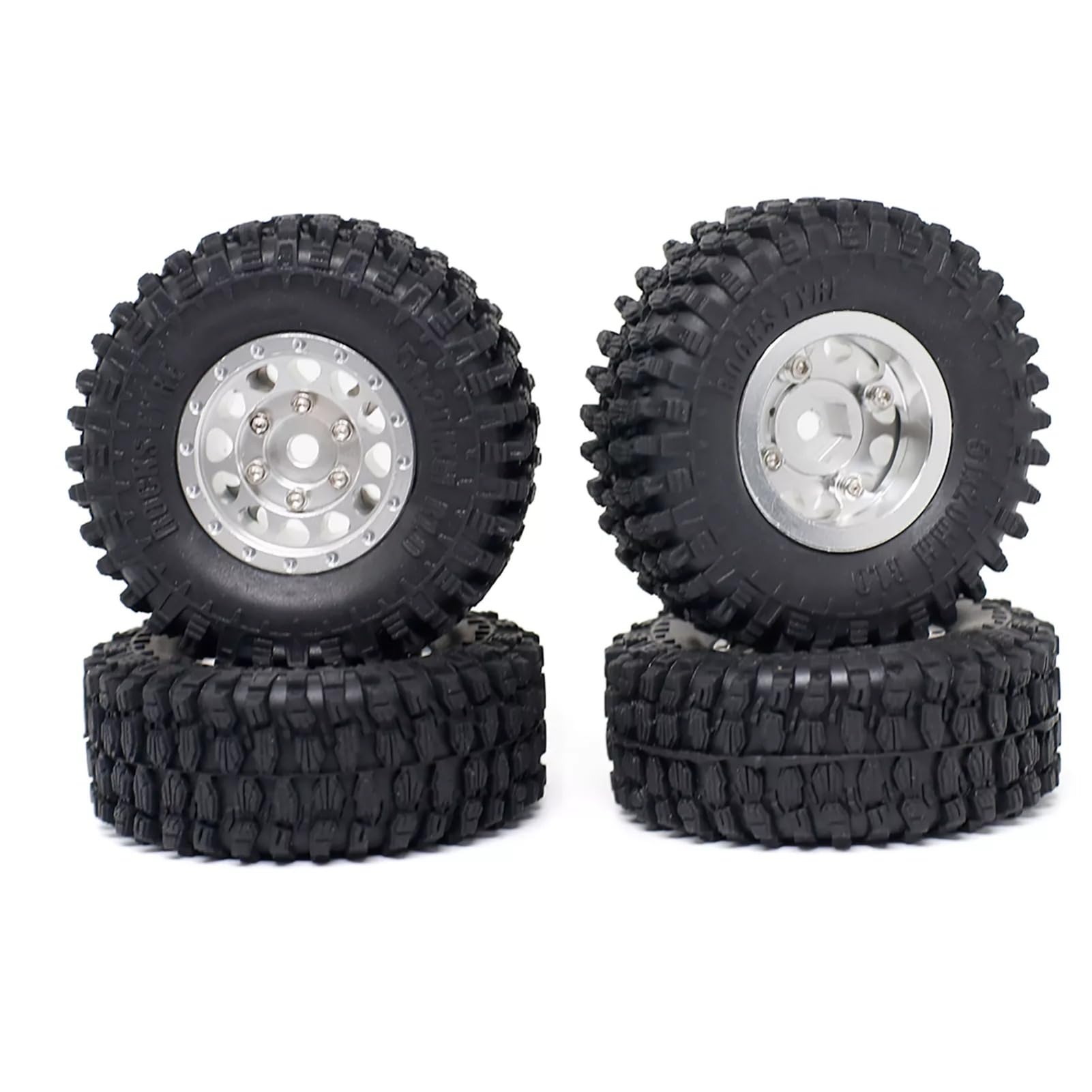 51 mm Räder Reifen mit 7 mm Nabe Sechskant für TRX4M 1/8 SCX24 RC Cars – 4 Stück, mehrere Farboptionen (Silber) von YOUUZ