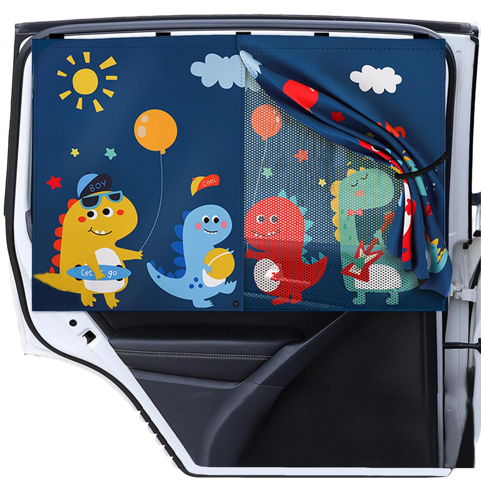 Sonnenschutz Auto Baby, 68 * 50 cm Sonnenschutz Auto Hinten, Magnetschnallen Verstellbare Autovorhänge, Auto Sonnenschutz Kinder mit UV Schutz süßen Dinosauriermuster von YOUYIKE