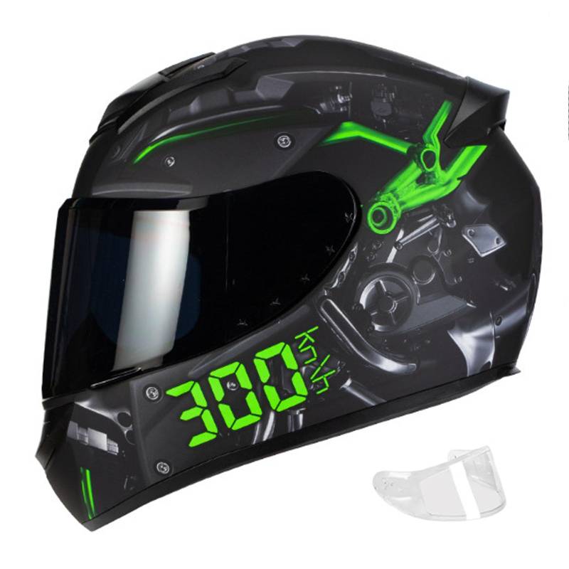 Integraler Motorradhelm Mit EPS-Dämpfungsschicht Und Herausnehmbarem Futter. Face-Up-Motorradhelm Mit DOT/ECE-Zulassung Für Herren- Und Damenmotorräder,Grün,M von YPDOPORA