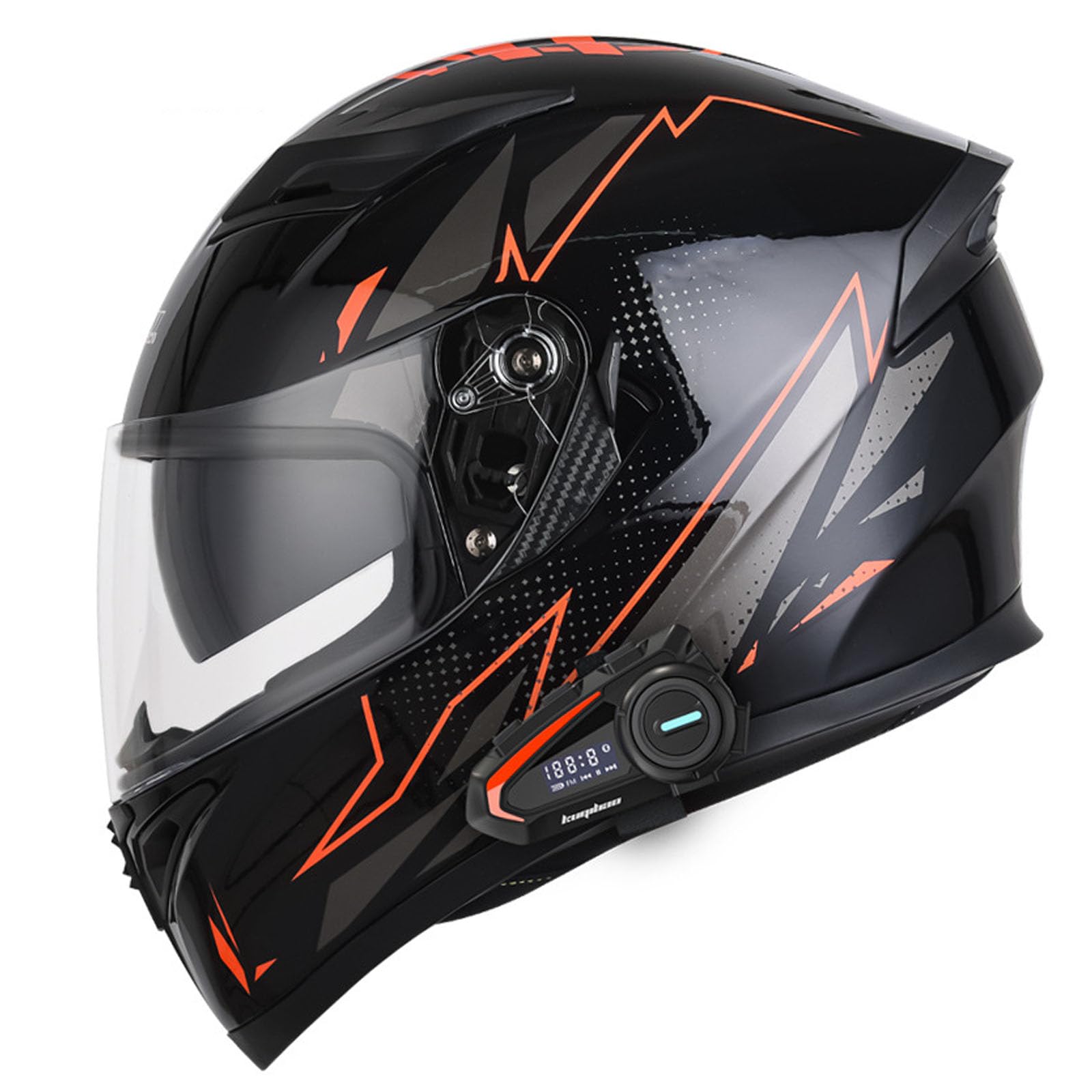 Integralhelm Für Motorradfahrer Mit Bluetooth, DOT-Zulassung, Integrierter Motorradhelm Mit Doppelter Sonnenblende, Downhill-Rennhelm Für Männer Und Frauen,Schwarz,L59~60cm von YPDOPORA