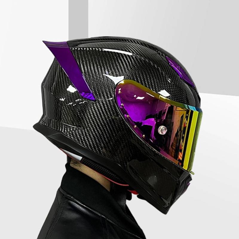 Kohlefaser-Motorradhelm, Integralhelm Mit HD-Visier, DOT/ECE-Zugelassener Motorrad-Moped-Straßenrad-Rennhelm, Schneemobil-Helme Für Männer Und Frauen,Lila,XL56~57cm von YPDOPORA