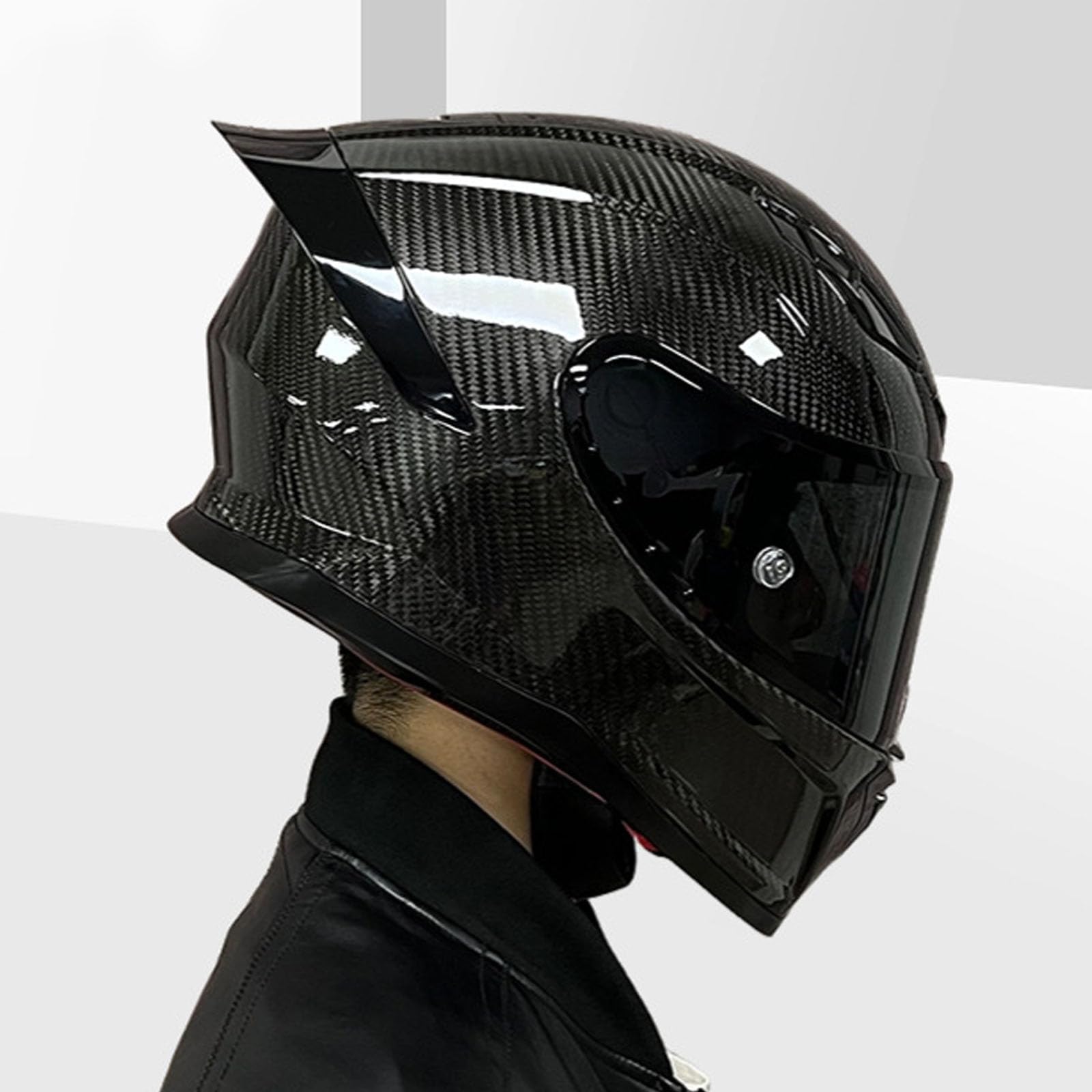 Kohlefaser-Motorradhelm, Integralhelm Mit HD-Visier, DOT/ECE-Zugelassener Motorrad-Moped-Straßenrad-Rennhelm, Schneemobil-Helme Für Männer Und Frauen,Schwarz,2XL58~59cm von YPDOPORA