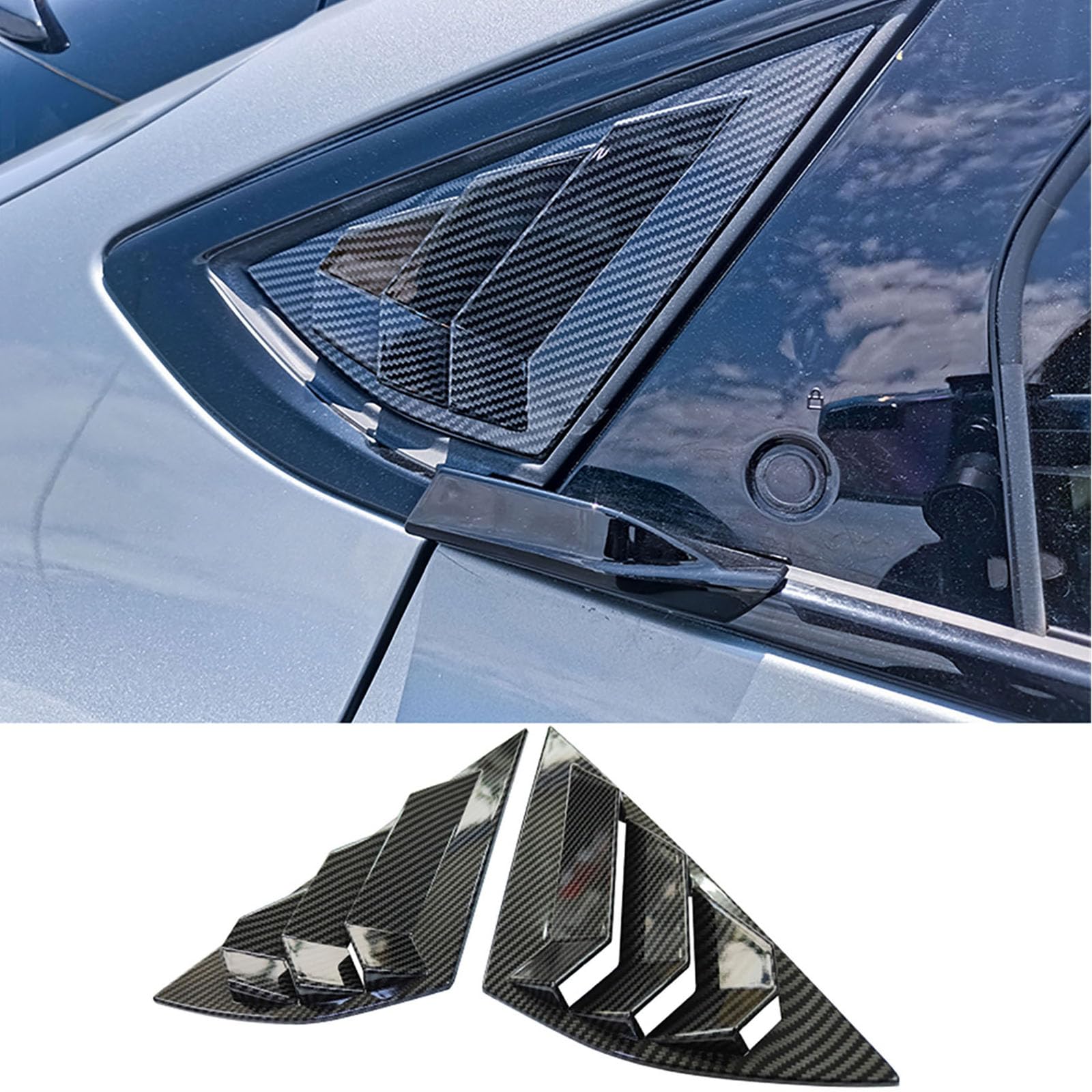 Heckfenster-Jalousien, Kompatibel für Ford Mustang Mach-E 2021+, 2 Stück Dreieck-Jalousien, Dekorative Abdeckung für seitliche Lüftungsblenden, B Carbon Fiber Look von YPFYBHD