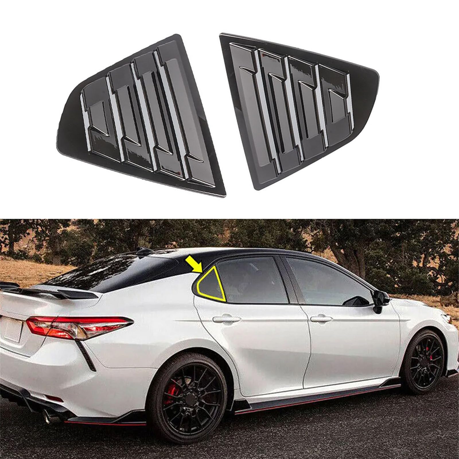 Heckfenster-Jalousien, Kompatibel für Toyota Camry MK8 2018-2023, 2 Stück Dreieck-Jalousien, Dekorative Abdeckung für seitliche Lüftungsblenden,A Gloss Black von YPFYBHD