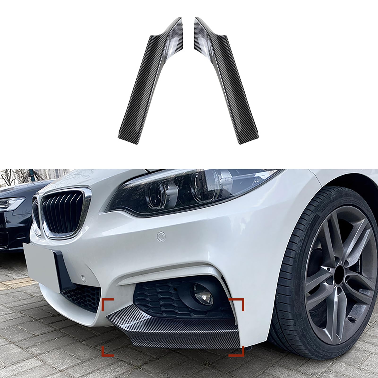 Kompatibel für BMW 2 Series F22 F23 M Sport 2014-2019 MP, 1 Paar Auto-Frontstoßstange Lippe Seitenschweller, Splitter, Antikollisionsstreifen, Eckenschutz, Spoiler,B Carbon Fiber Look von YPFYBHD