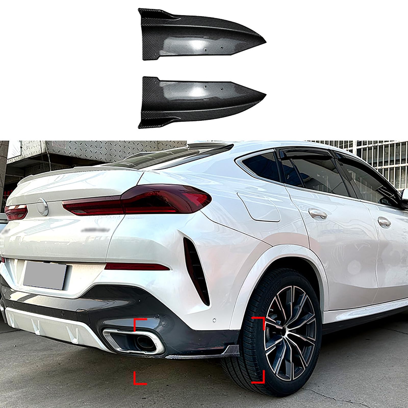 Kompatibel für BMW X6 G06 M Sport 2019-2022, 1 Paar Auto-Heckstoßstangenlippe, Seitenschweller, Splitter, Antikollisionsstreifen, Eckenschutz, Spoiler,B Carbon Fiber Look von YPFYBHD